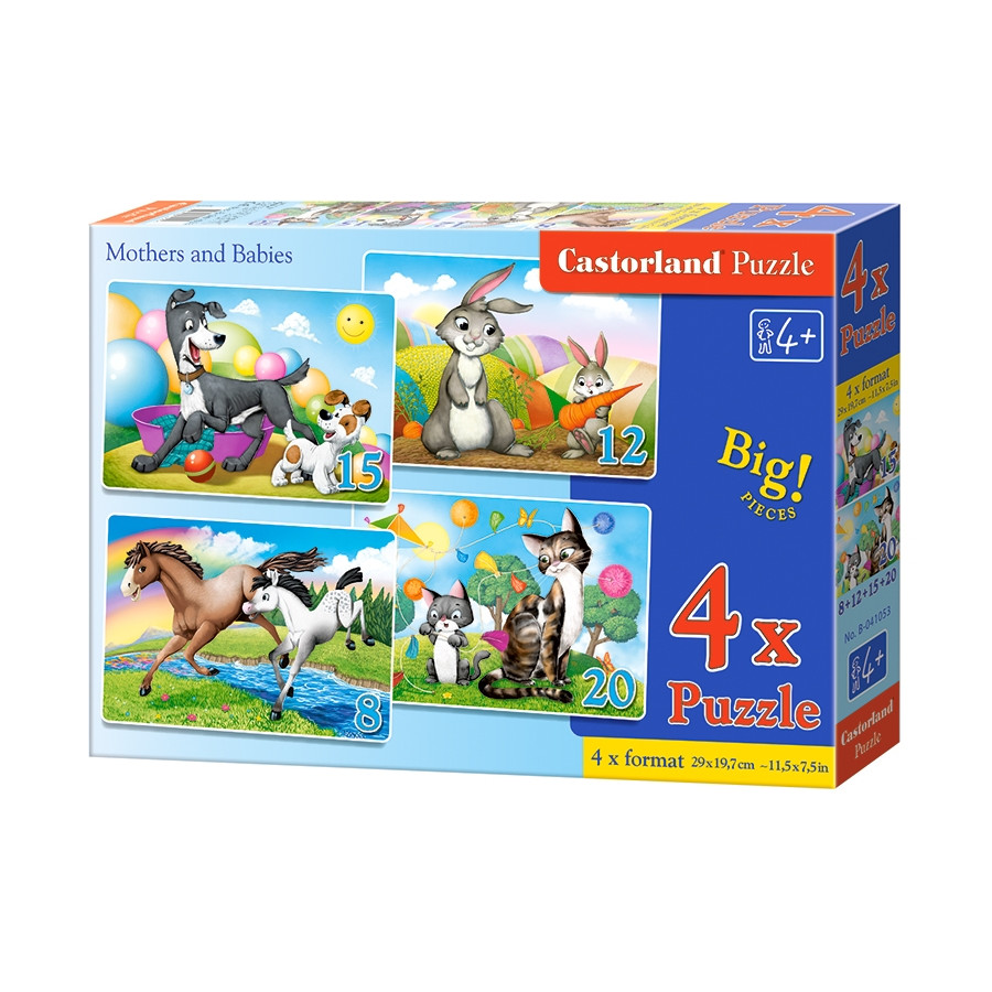 Xếp hình puzzle mẹ và con: chó, mèo, ngựa và thỏ  4 bộ 8/12/15/20 mảnh CASTORLAND B-041053 