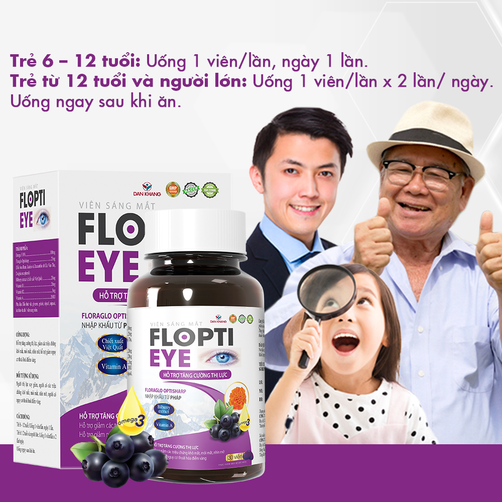 Viên Uống Sáng Mắt Flopti Eye Giảm Khô Mắt, Mờ Mắt, Mỏi Mắt Hộp 30 viên