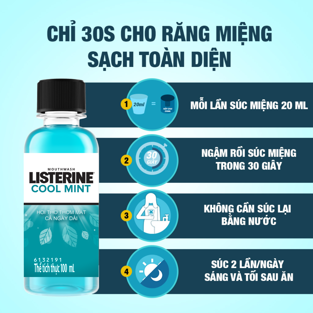 Bộ 6 Chai Nước Súc Miệng Giữ Hơi Thở Thơm Mát Listerine Cool Mint - Dung tích 100ml/chai