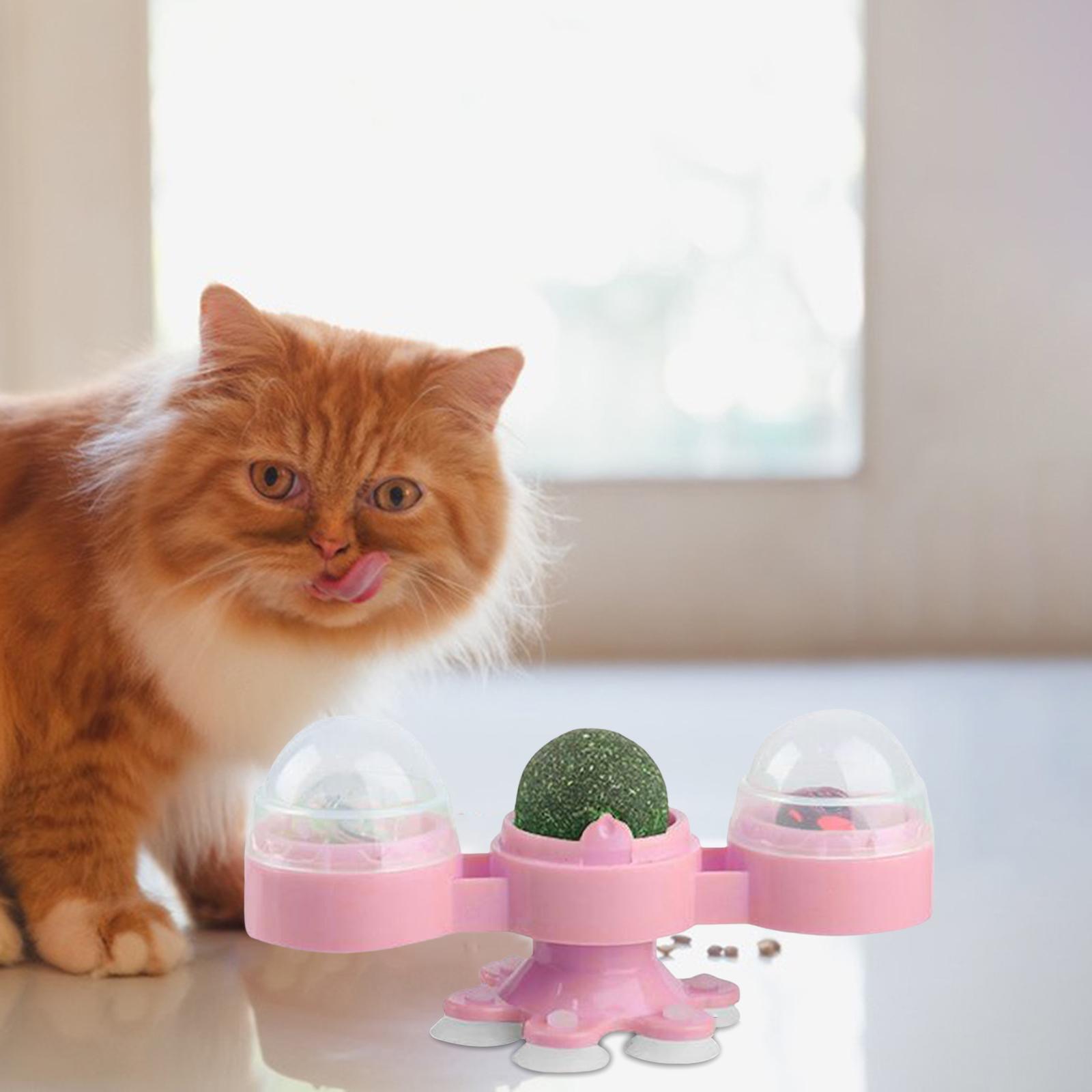 Rotating Windmill Cat Toy with Catnip Ball Lights Ball Windmill Catnip Toy Pink