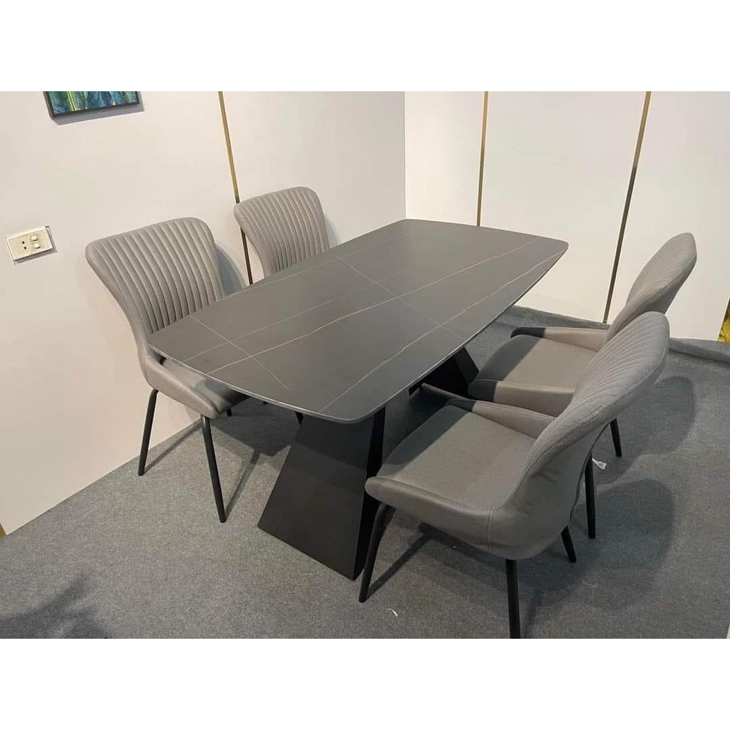 Bộ bàn ăn chân A 1m6 + 6 ghế Royal mặt đá ceramic Thương hiệu Nội Thất Bình Long