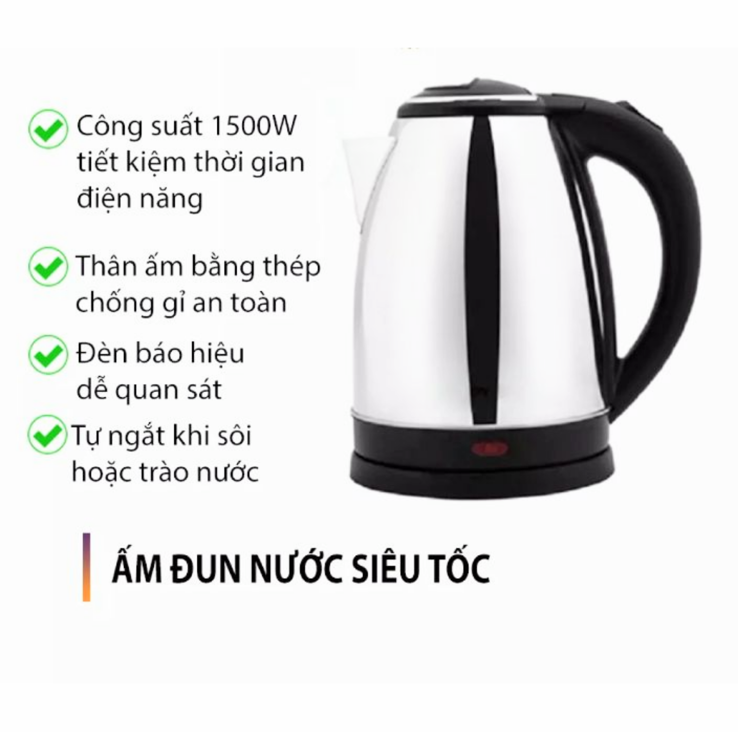 ẤM ĐUN NƯỚC SIÊU TỐC NẤU NƯỚC SIÊU NHANH TIỆN DỤNG HÀNG CAO CẤP