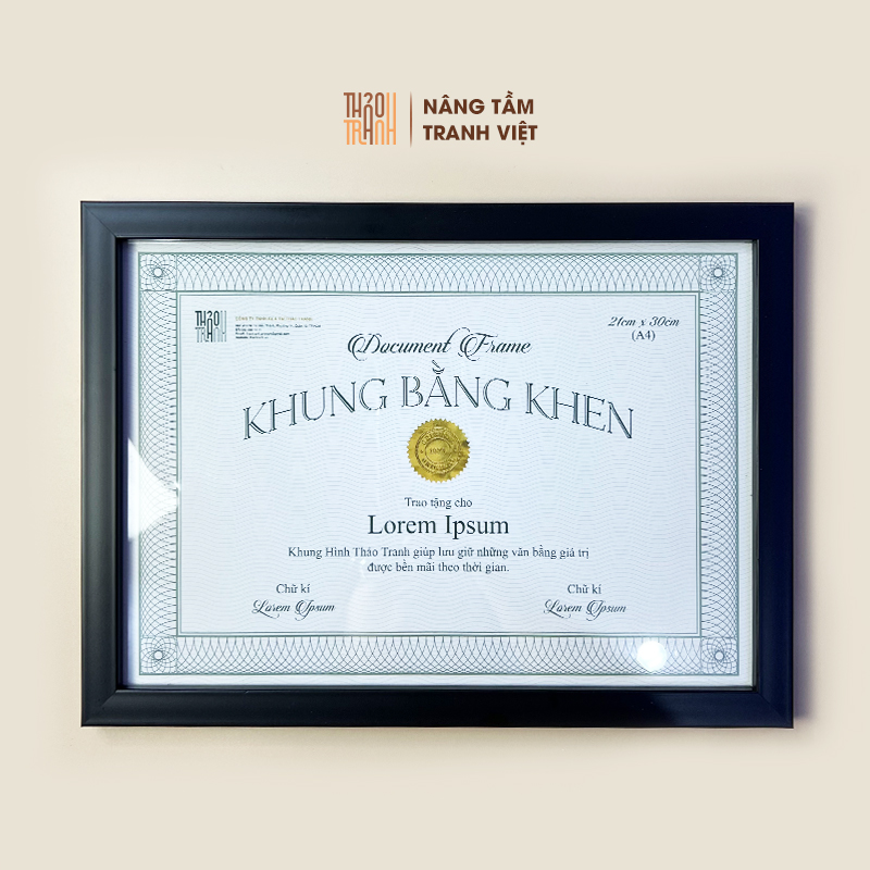 Khung bằng khen A4 Thảo Tranh-Mặt mica sang trọng,nhẹ,an toàn khi sử dụng