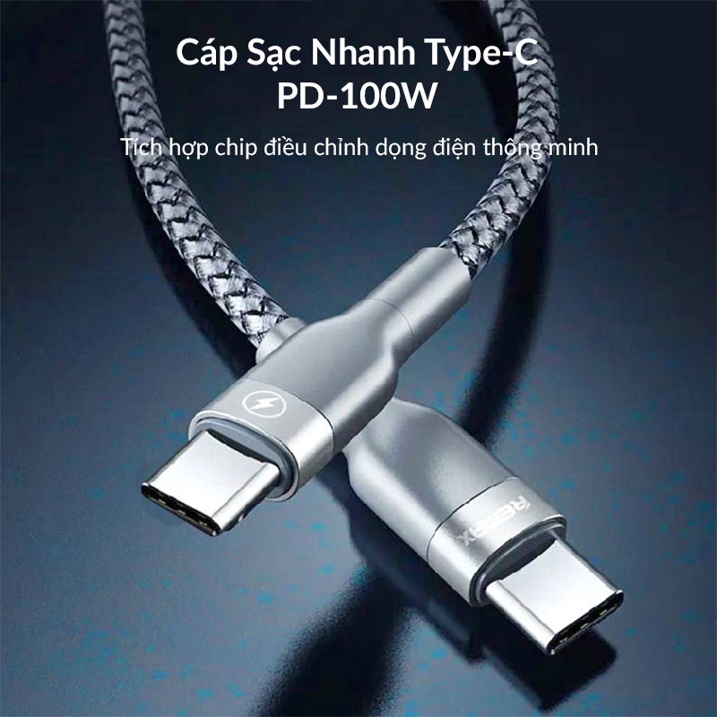 Cáp sạc nhanh 100W REMAX RC-172 Type C to Type C bọc dù siêu bền, tự chỉnh dòng, dài 1m - Hàng chính hãng