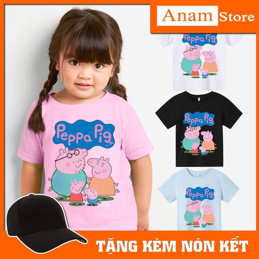 Áo thun trẻ em nhiều màu Heo Peppa Pig, Tặng kèm nón kết, có size người lớn, Anam Store