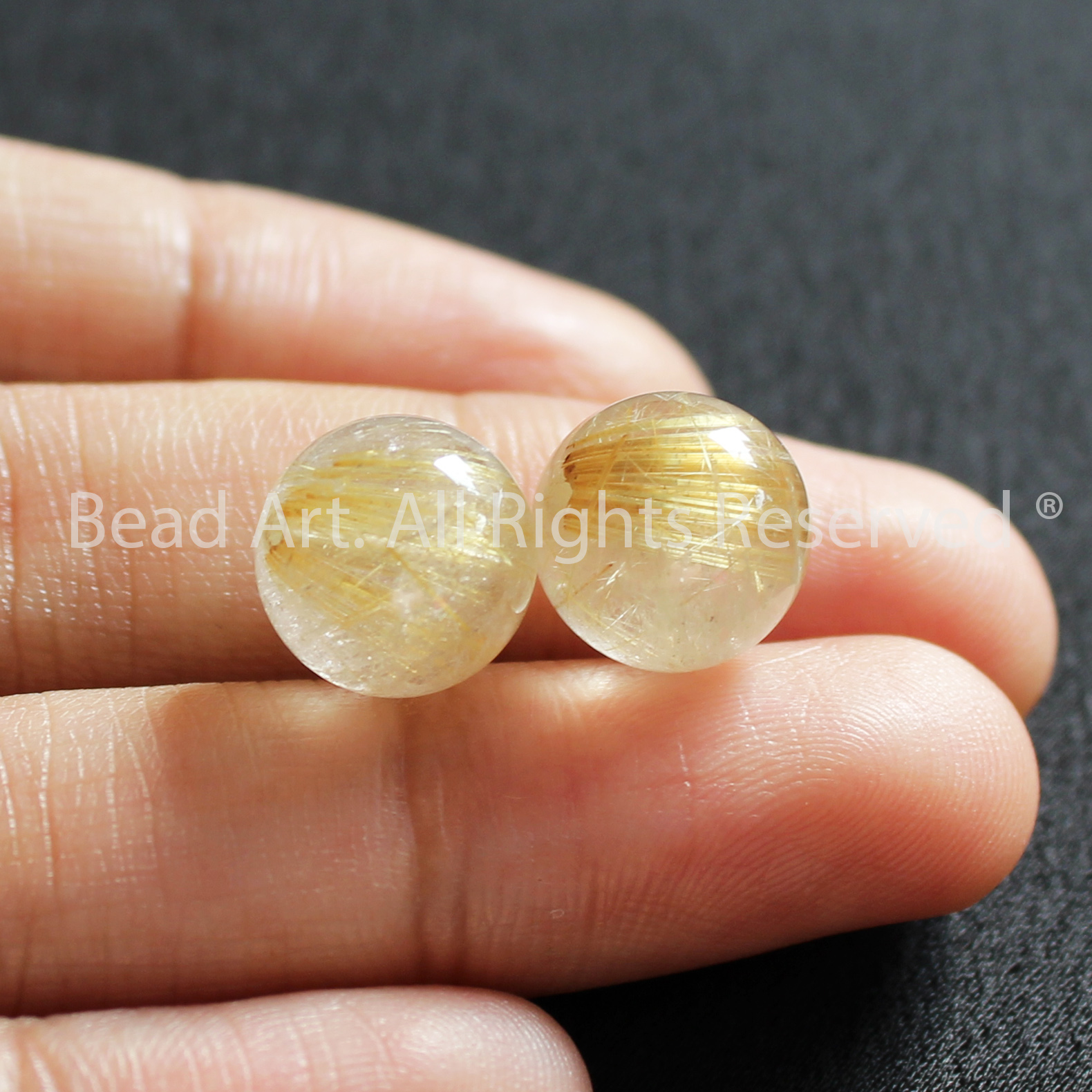 9.5-10MM Thạch Anh Tóc Vàng Tự Nhiên Dạng Tròn Loại B, Đá Phối Vòng Tay Phong Thuỷ, Trang Sức, Chuỗi Hạt, Mệnh Thổ, Kim - Bead Art