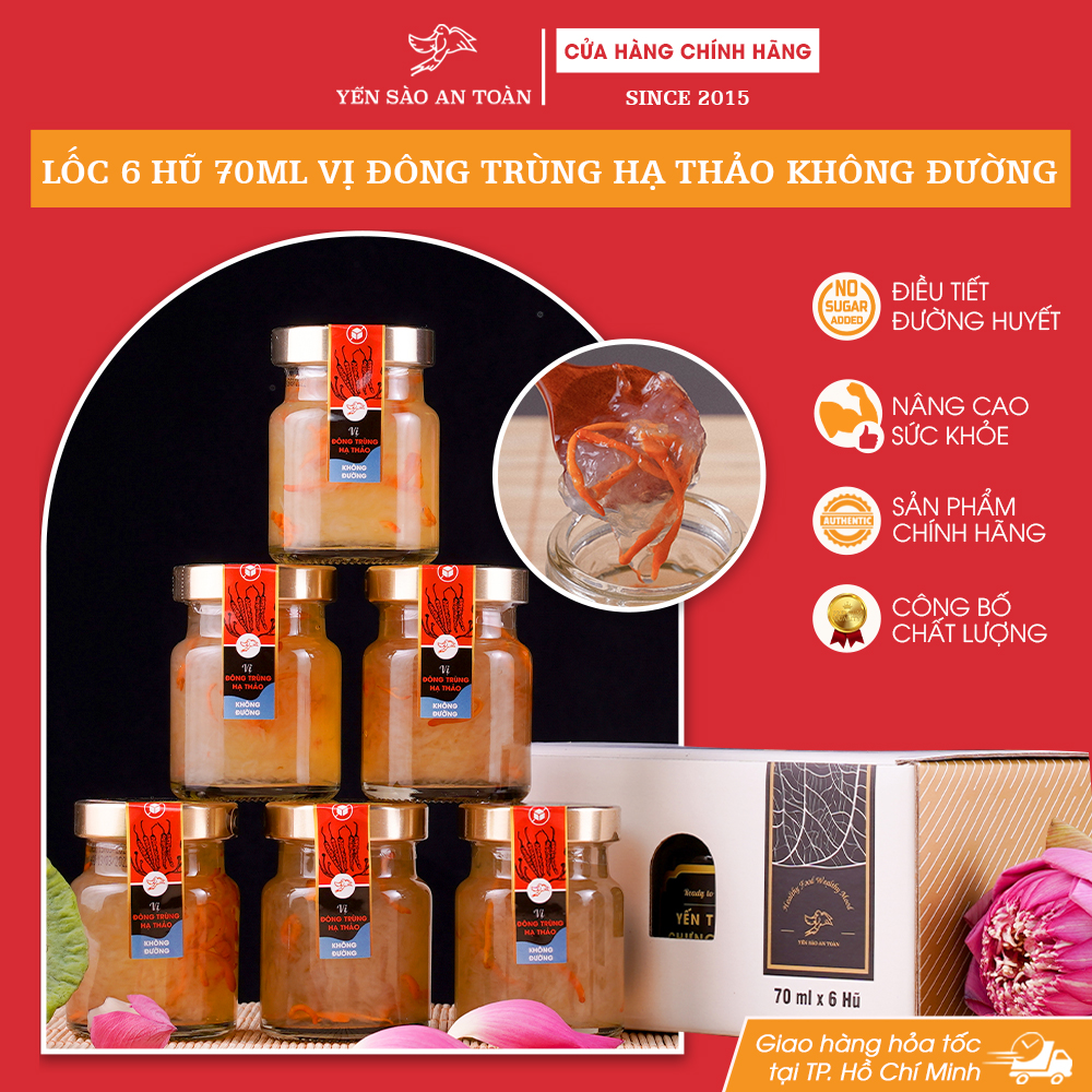 Lốc 6 hũ yến chưng đông trùng không đường hũ 70ml