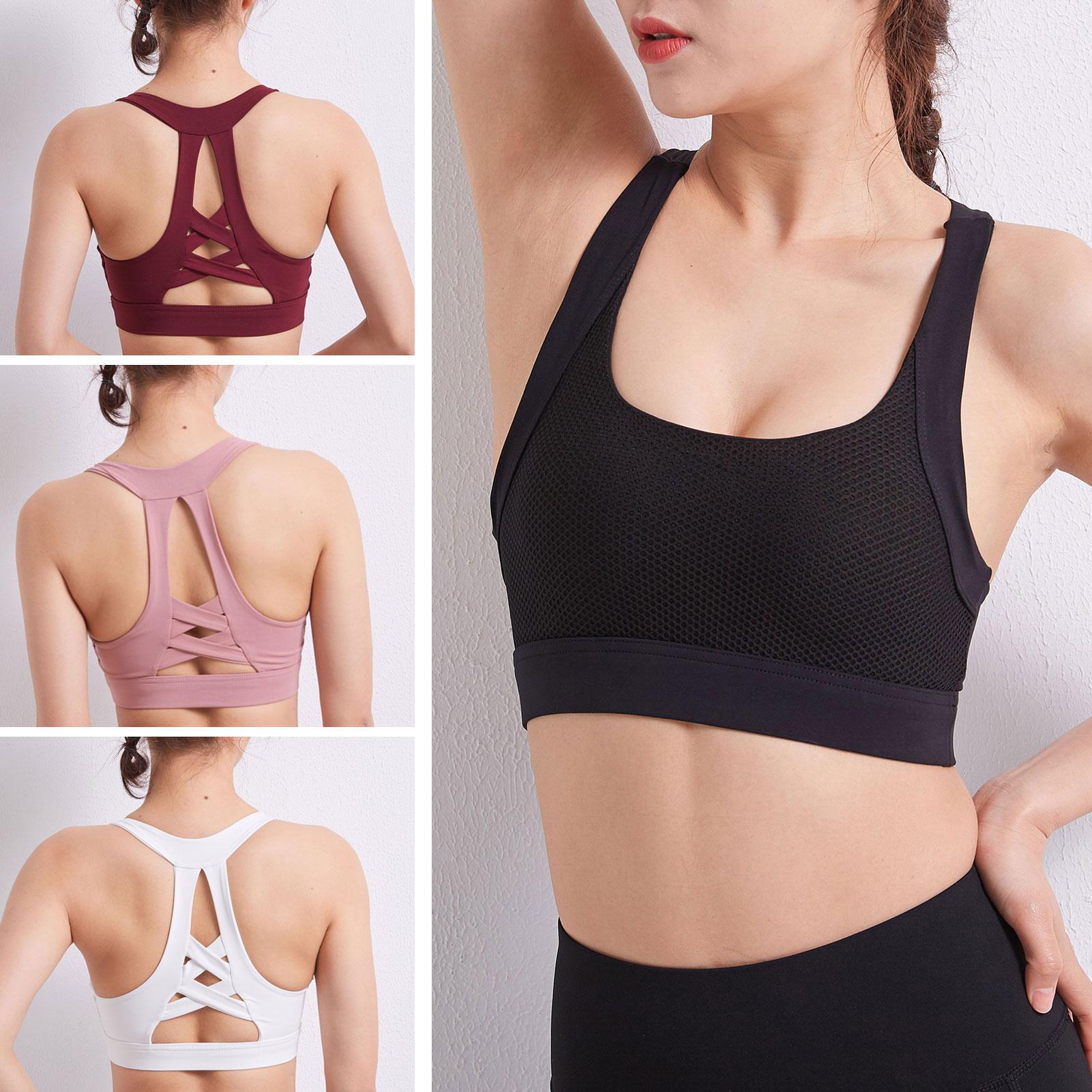 Áo ngực Thể thao cho nữ tập thể thao yoga, có Quai chéo Dây lưới Đệm áo Crop Tops