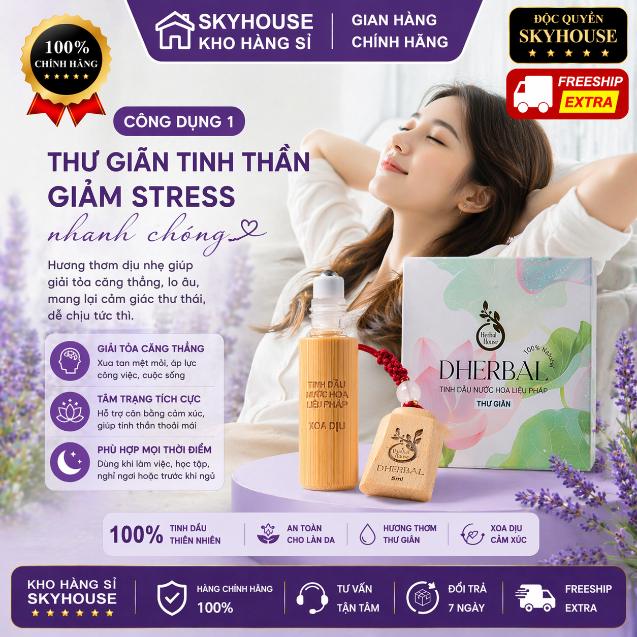 Tinh dầu nước hoa thư giãn trị liệu DHERBAL độc quyền DAMODE chai 5ml tinh dầu nước hoa giảm stress chính hãng