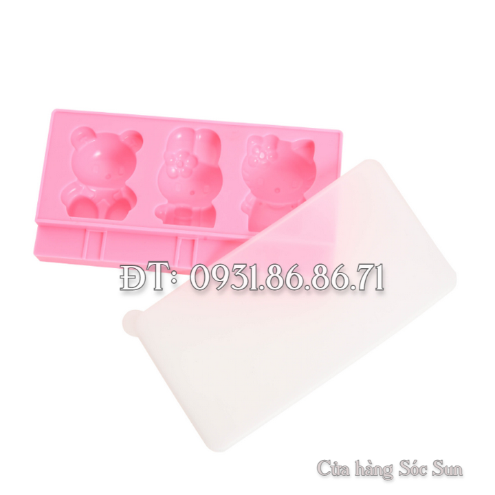 Khuôn silicon 3 con thỏ, mèo Kitty, gấu con – Mã số 1422
