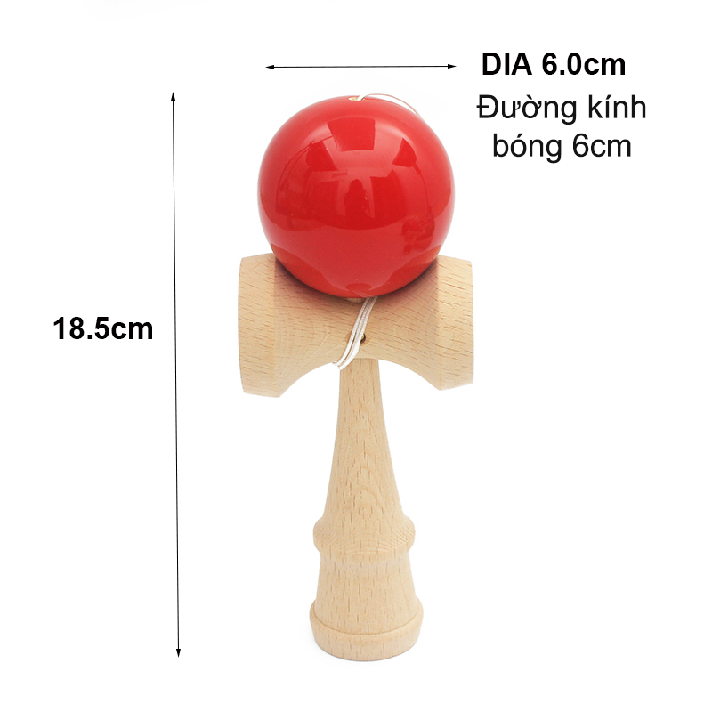 Đồ chơi tung hứng KENDAMA thông minh bằng gỗ tự nhiên KD6 (đường kính bóng D6cm), màu ngẫu nhiên