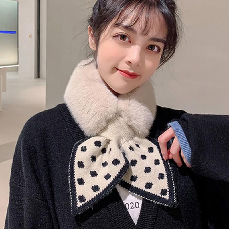 Khăn quàng cổ lông thỏ phối len thắt nơ ấm áp phong cách Nhật Bản Dành Cho Nữ hot nhất 2020