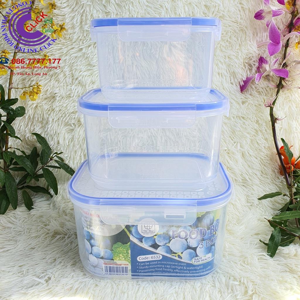 Bộ 3 Hộp Thực Phẩm Hộp Trữ Đông, Nhựa Nguyên Sinh An Toàn Việt Nhật Plastic - Hàng Việt Nam Cao Cấp