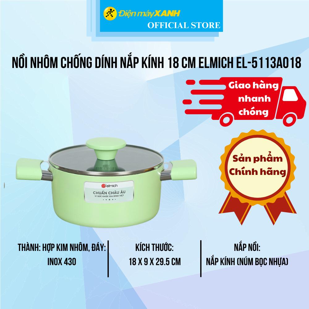 Nồi nhôm chống dính nắp kính 18 cm Elmich EL-5113AO18 - Hàng Chính Hãng