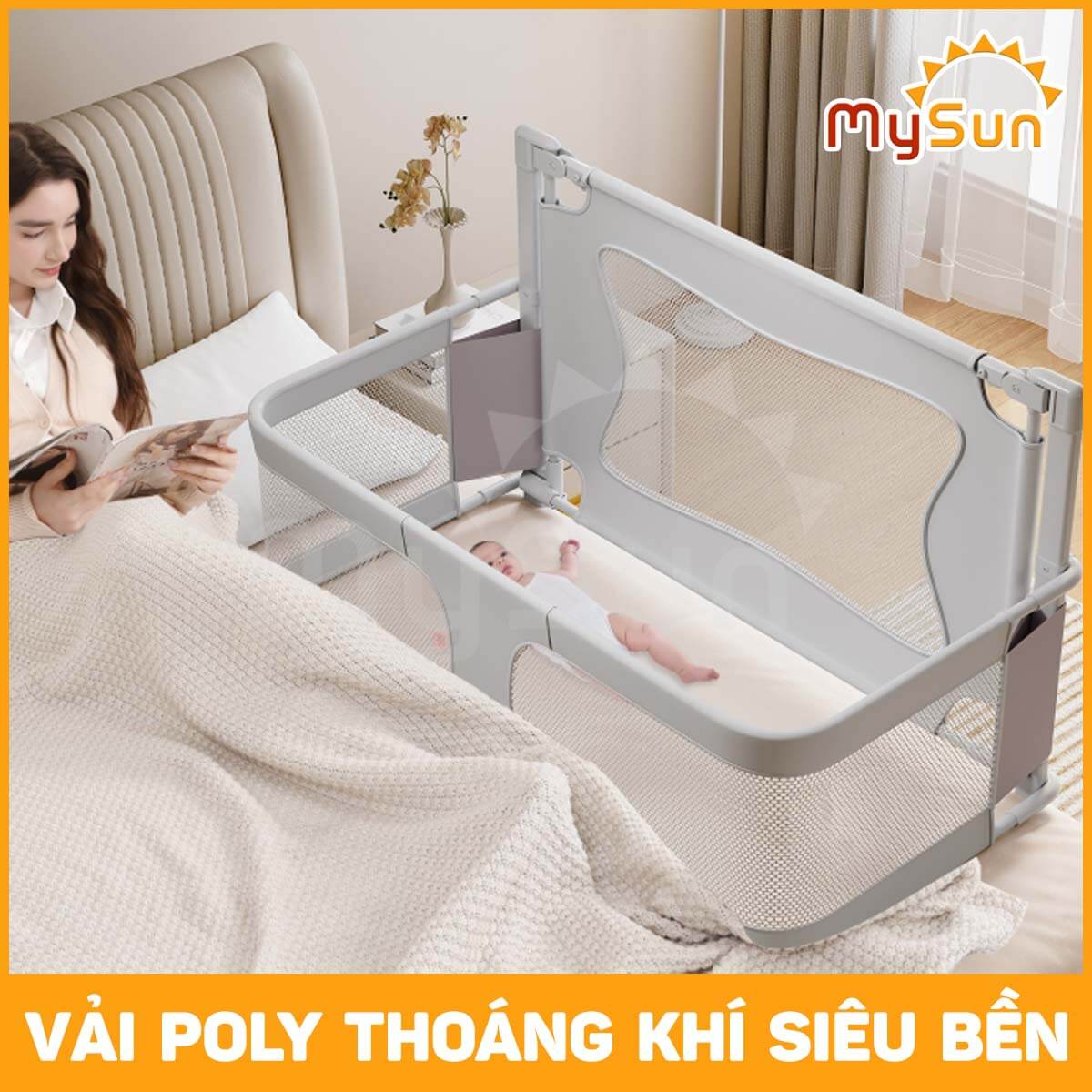 Quây cũi giường cho em bé sơ sinh cao cấp MySun