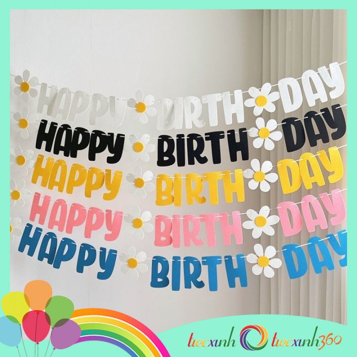 Dây chữ Happy Birthday hoa cúc vải nỉ trang trí sinh nhật