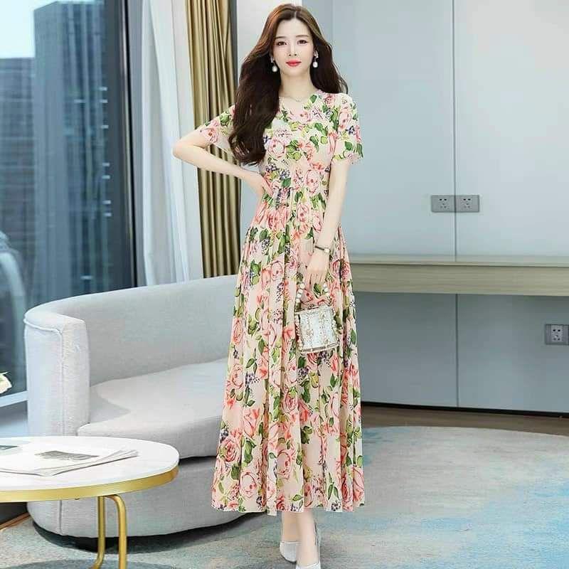 HÀNG NHẬP - ĐẦM MAXI VOAN HOA CỔ V