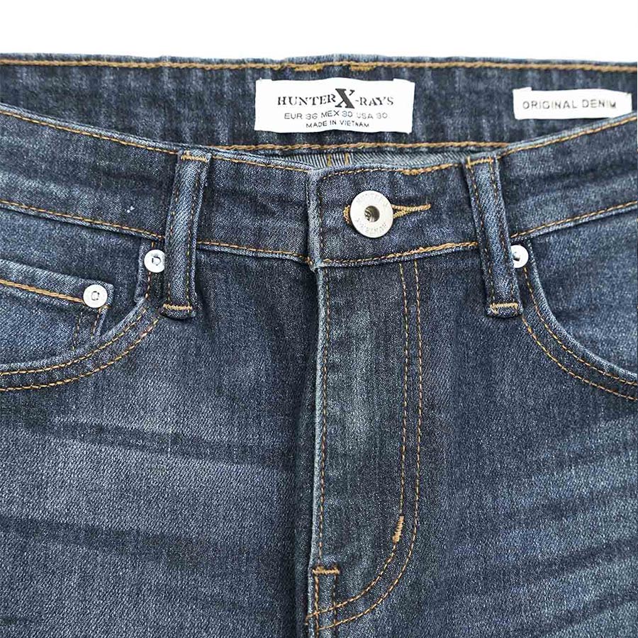 Quần Jeans Nam Cao Cấp HUNTER X-RAYS Form Slimfit Thun Màu Xanh Đậm Phủ Dơ Bụi D27