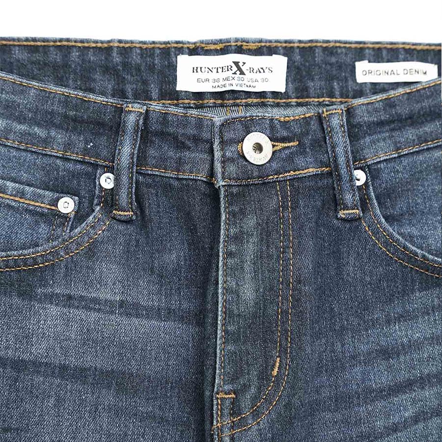 Quần Jeans Nam Cao Cấp HUNTER X-RAYS  Form Slimfit Thun Màu Xanh Đậm Phủ Dơ Bụi D27