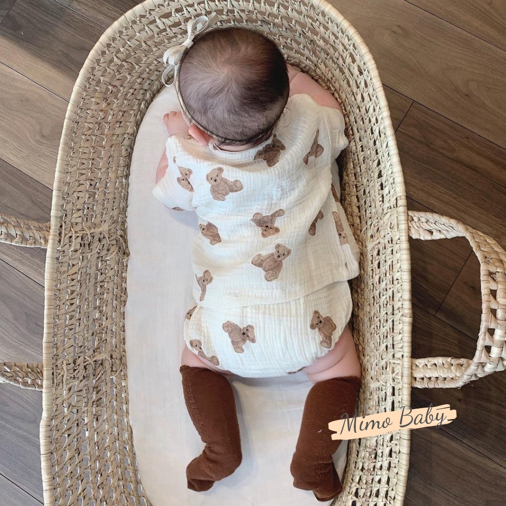 Bộ đồ cộc tay quần chíp hình gấu đáng yêu cho bé QA72 Mimo Baby