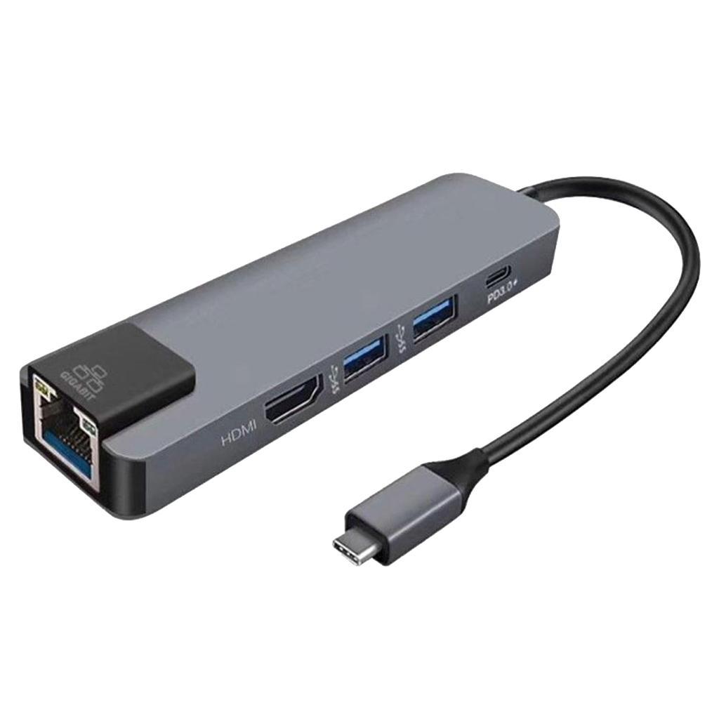 5 in 1 Type C Hub to USB3.0  4K Gigabit Ethernet Rj45 Adapter
