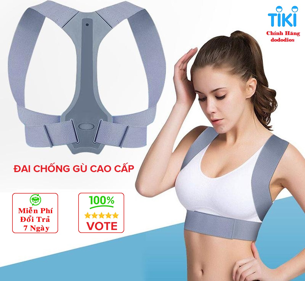 Đai chống gù lưng cho người lớn nam nữ, cải thiện vóc dáng, có nẹp tăng cường - Chính hãng dododios