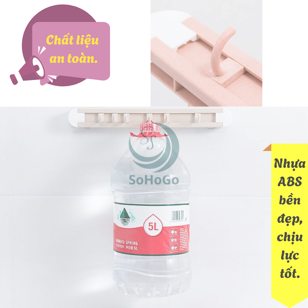 Giá treo dụng cụ nhà bếp đa năng -Kệ treo tường có móc và khe cắm dao kéo -Thanh treo nhà bếp thông minh 6 móc