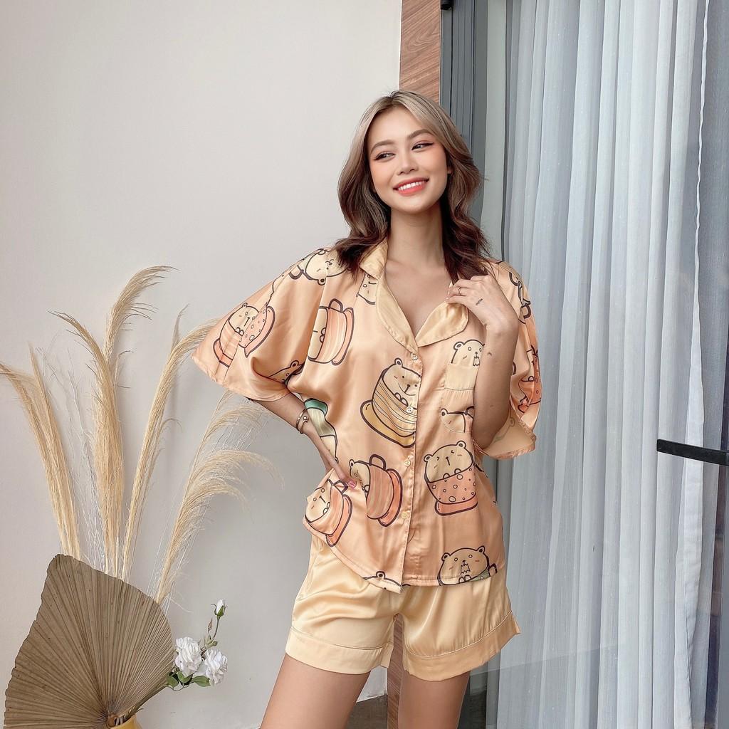 Bộ Lụa Cánh Dơi Họa Tiết Mặc Nhà