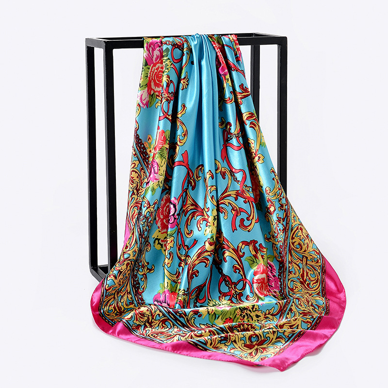 Khăn Turban Lụa Vuông Cao Cấp Họa Tiết Hoa Làm Áo - Chất Liệu Satin - 90x90cm - Mã KL043