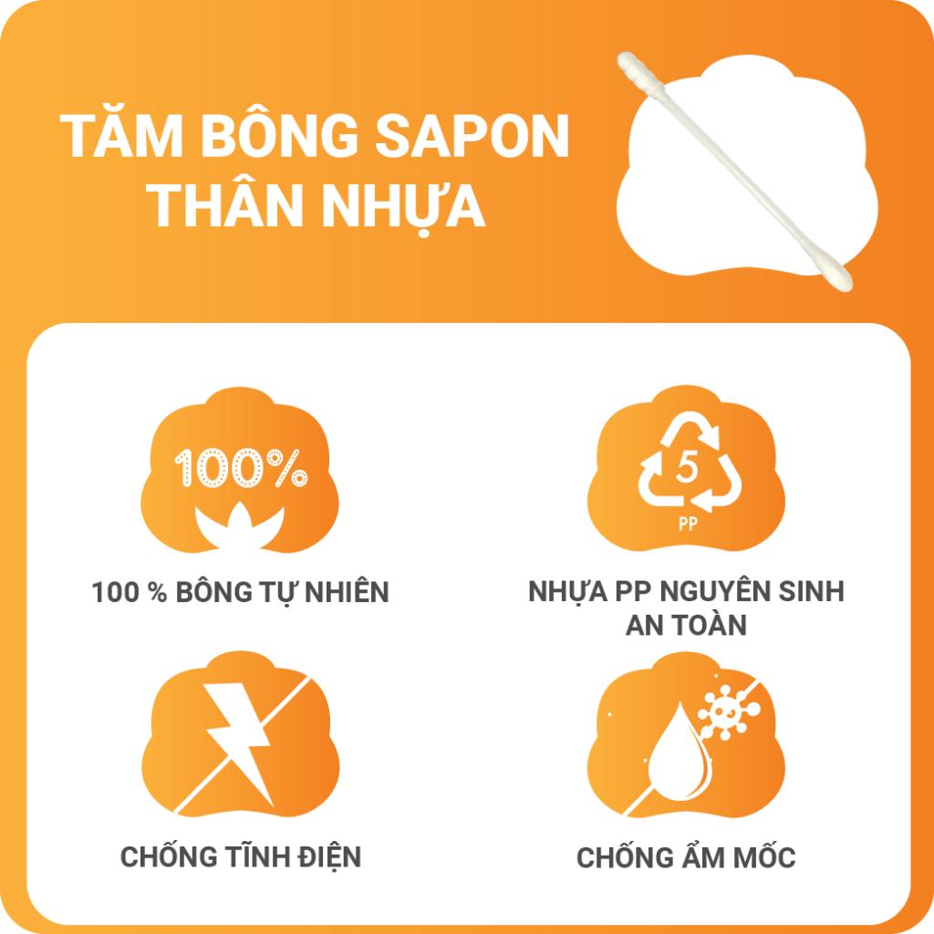 [Lố 12 túi] Tăm bông vệ sinh người lớn YUMY thân nhựa [TB01-024] túi 100 que