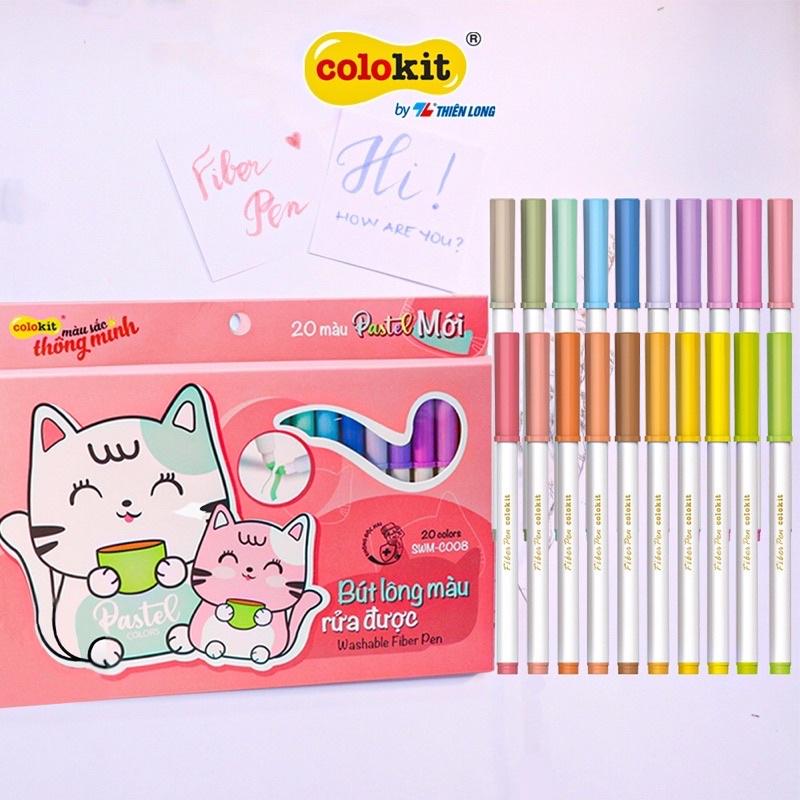 Bút lông 20 màu Pastel Washable Fiber Pen Thiên Long Colokit (SWM-C008) - màu rửa được - viết nét thanh nét đậm