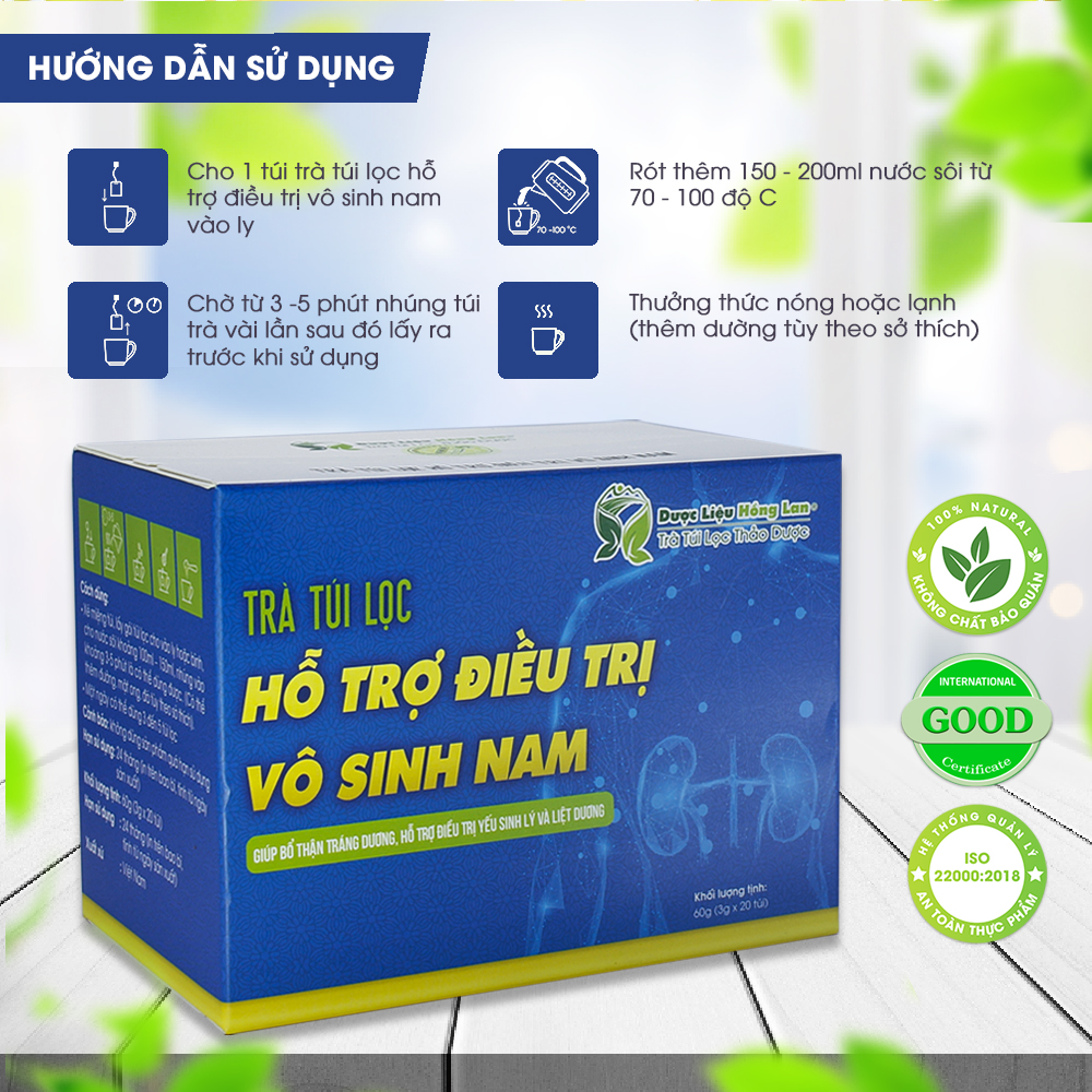 Trà Túi Lọc bổ thận tráng dương & tăng cường sinh lý nam, hỗ trợ hiếm muộn nam giới 60g Dược Liệu Hồng Lan