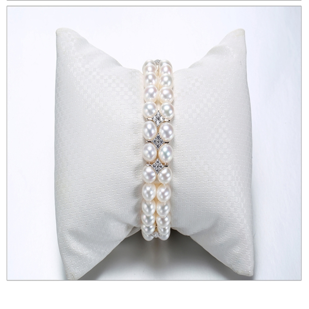 Vòng Tay Ngọc Trai Nước Ngọt Thiên Nhiên Cao Cấp - Chuỗi Đôi Tròn Mix - Trang Sức Cô Tấm - CZ PEARL - Trắng - CTJ2709