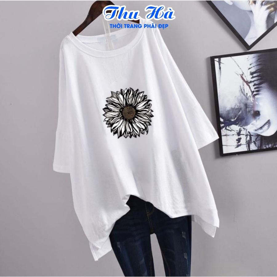 Áo phông unisex freesize form rộng tay lỡ Thu Hà chất liệu thun Cotton in hình Hoa Hướng Dương