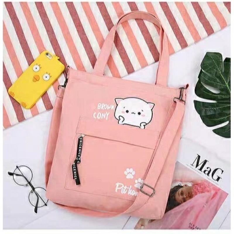 Túi Tote Kẹp Nách Túi Vải Túi Tote Mèo Cony Ulzzang