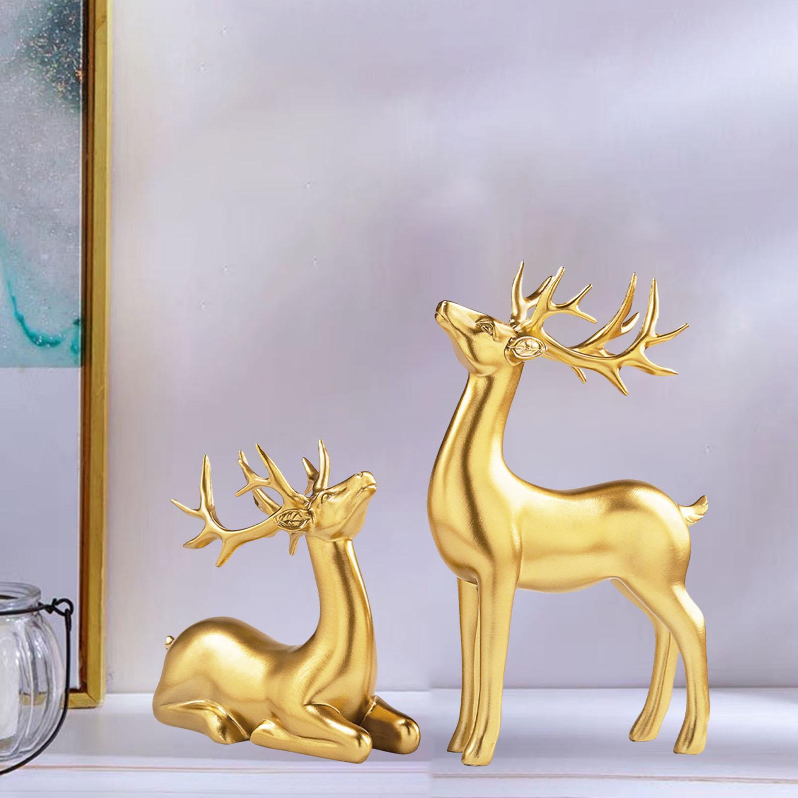 2Pcs Modern Deer Statue Resin Figurine Sculpture Craft for Tabletop Home Bookcase Living Room Decoration