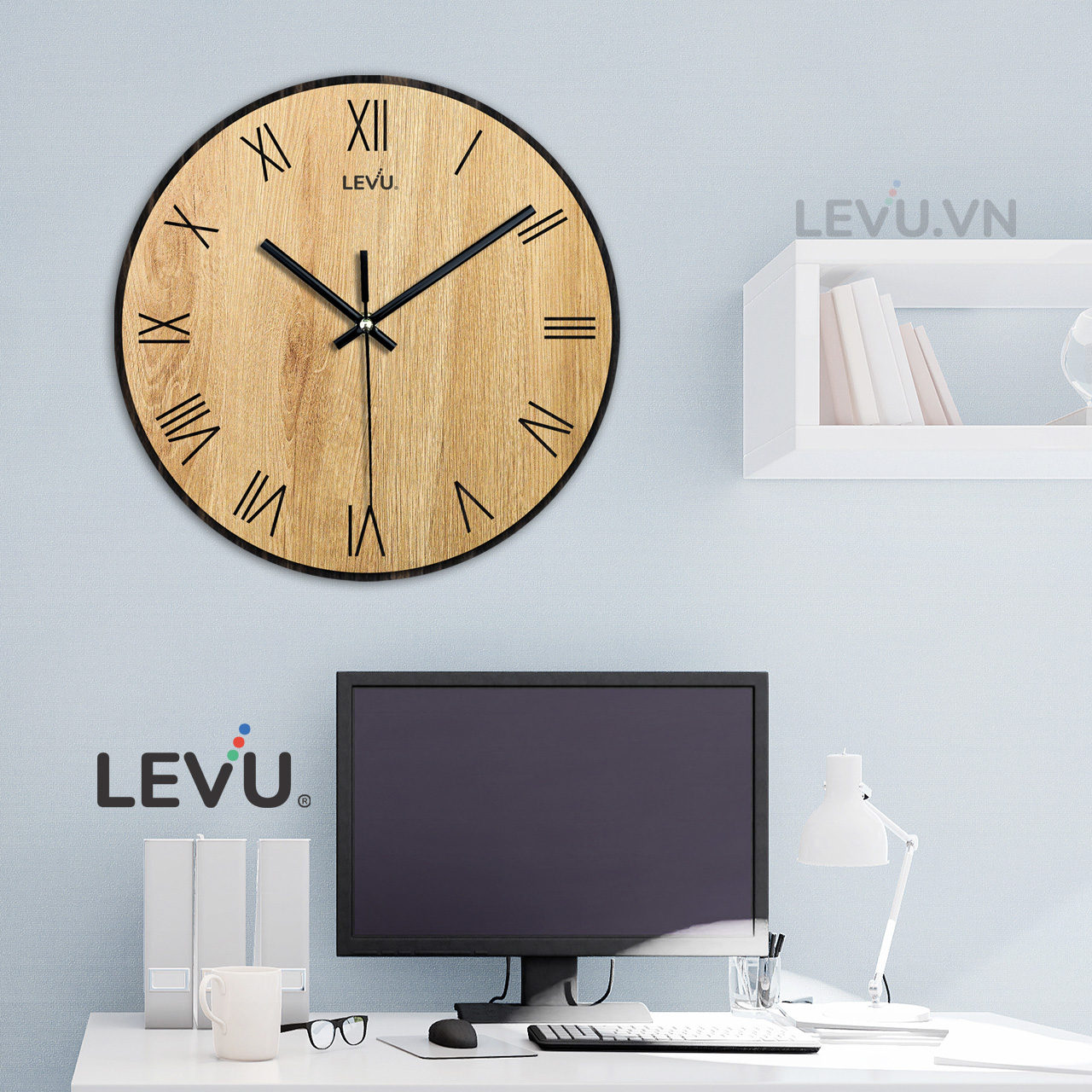 Đồng Hồ Treo Tường sang trọng LEVU DH17 số La Mã độc đáo