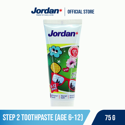 Combo 2 Kem đánh răng cho trẻ em 6-12 tuổi vị nho Jordan Step 2 - 75g