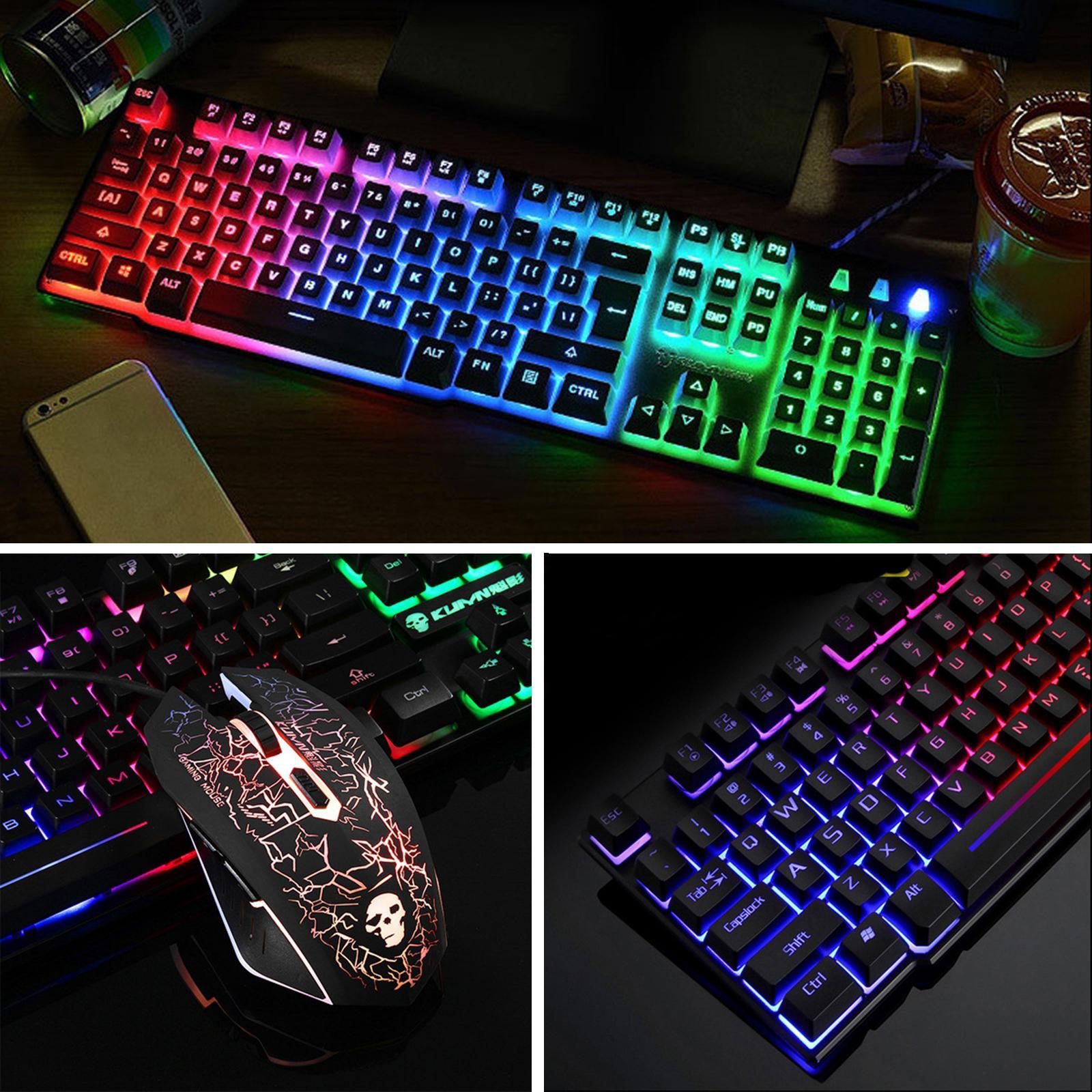 Rainbow LED USB Wired Gaming Keyboard & Mouse Pad Set for PC Laptop