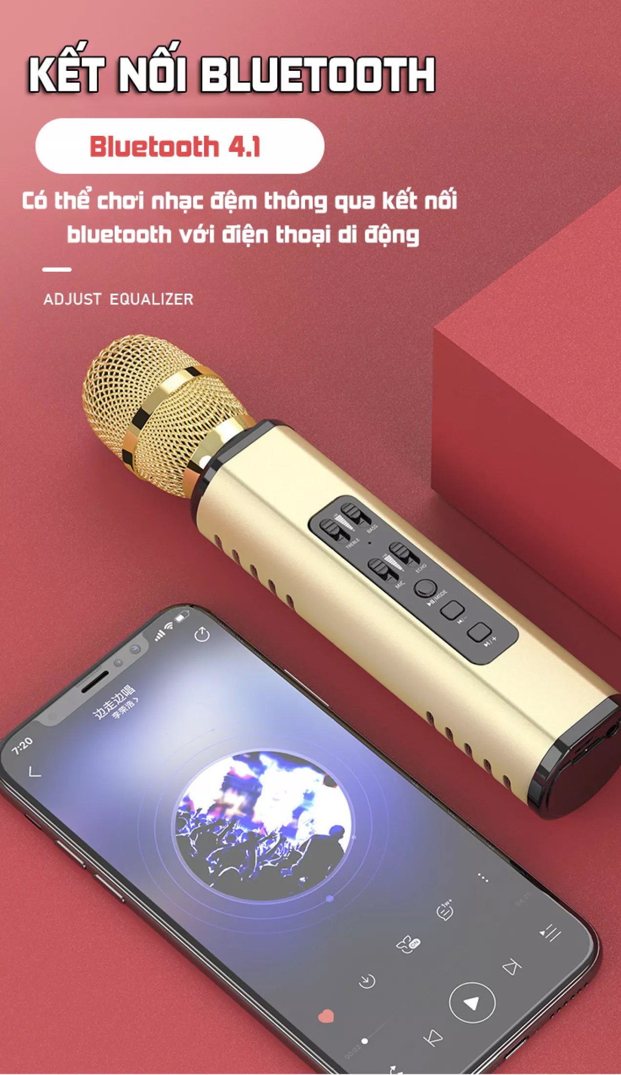 Micro karaoke kèm Loa bluetooth cao Cấp có khe Cắm thẻ nhớ 3 trong tương thích với hầu hết các thiết bị hỗ trợ kết nối bluetooth - Hàng Chính Hãng PKCB