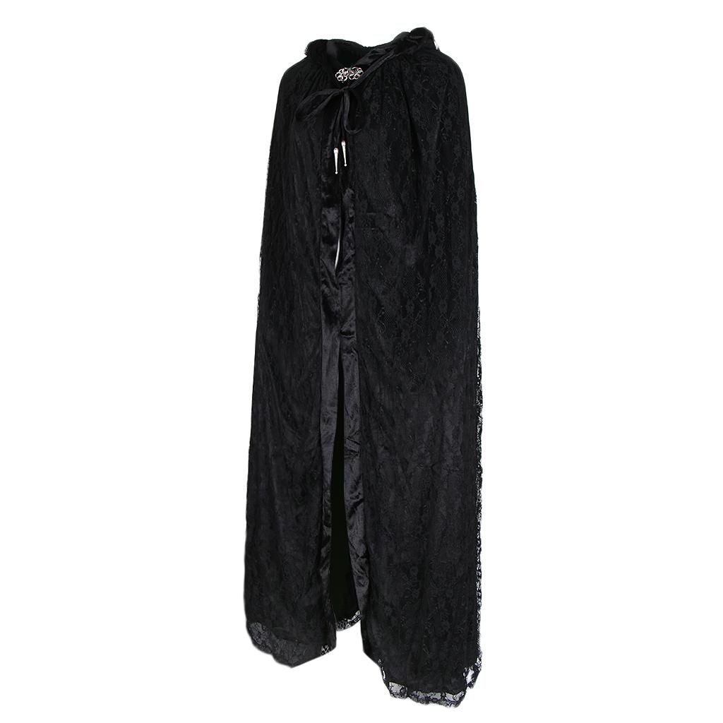 Gothic Vinatge Black Lace Witch Cape Cloak Hooded Fancy Dress Party Costume