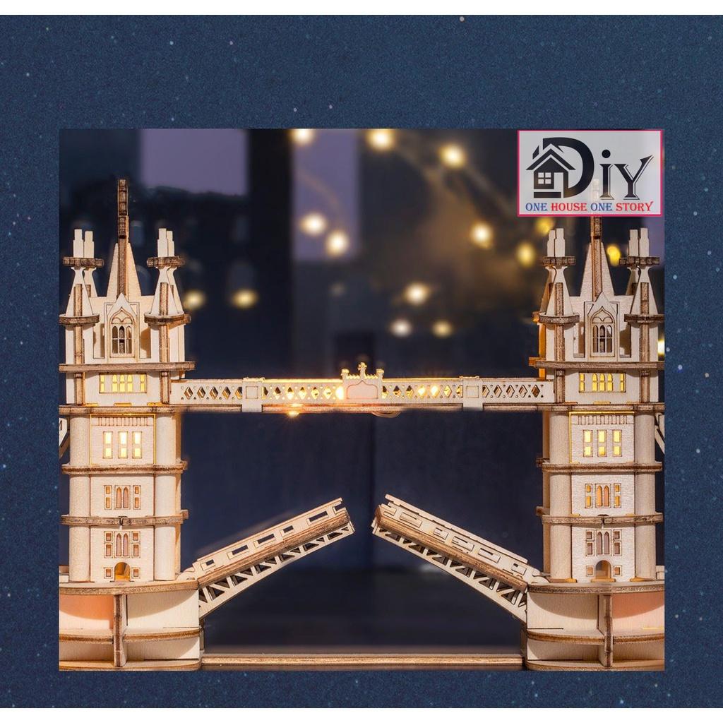 (Kèm LED) Mô hình gỗ DIY Robotime | Cầu Tháp TOWER BRIDGE tự lắp ráp DIY - Quà tặng trang trí sáng tạo cho bạn trai bạn gái