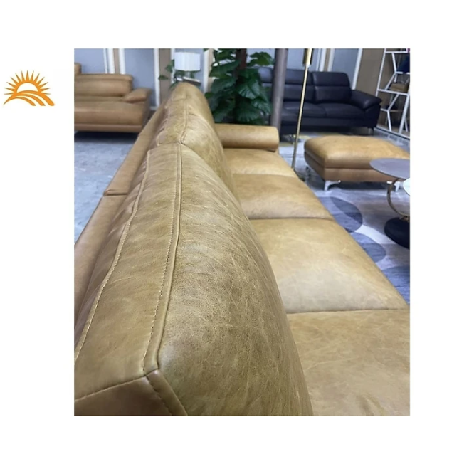 Combo ghế sofa băng da bò Italy Tundo màu vàng SFBCT02 hàng cao cấp chuẩn da bò nhập khẩu Ý