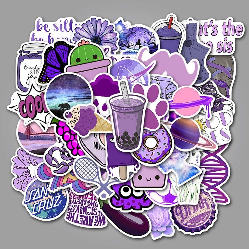 Sticker 53 miếng hình dán Purple Stub - hàng nhập khẩu