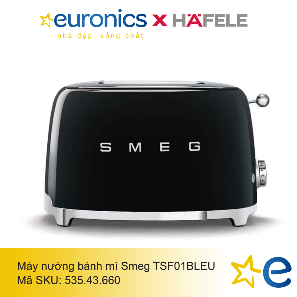 MÁY NƯỚNG BÁNH MÌ 2 LÁT SMEG MÀU ĐEN TSF01BLEU/535.43.660 - HÀNG CHÍNH HÃNG