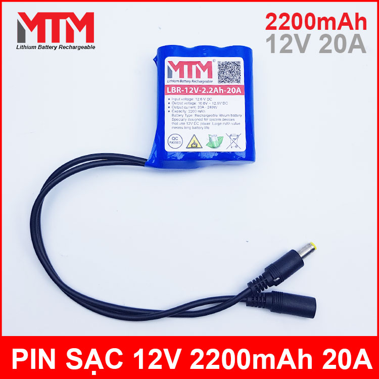 Pin sạc lithium 12V 2200mah 3S chịu tải 20A MTM chính hãng