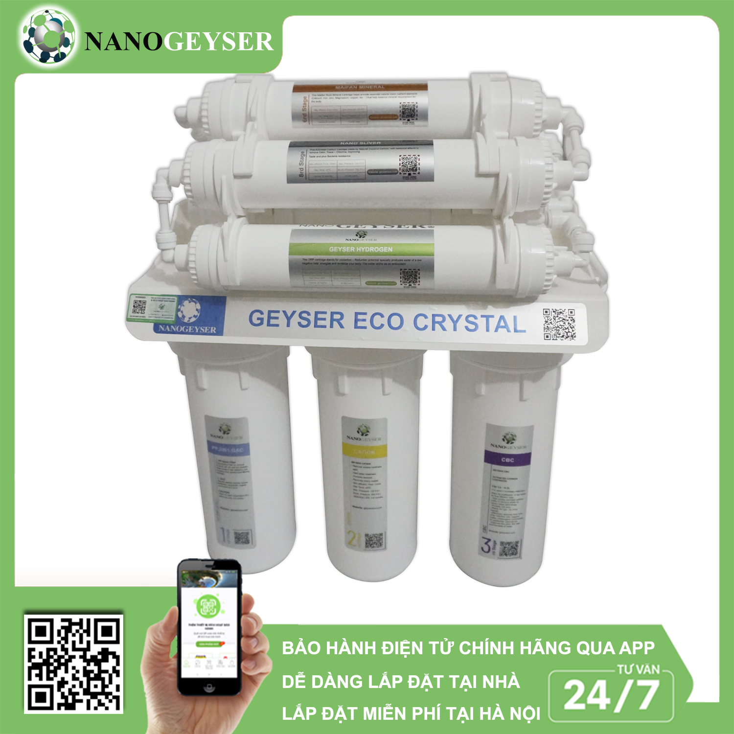 Máy lọc nước Nano Geyser ECO CRYSTAL 8 cấp công nghệ lọc UF - Hàng Chính Hãng