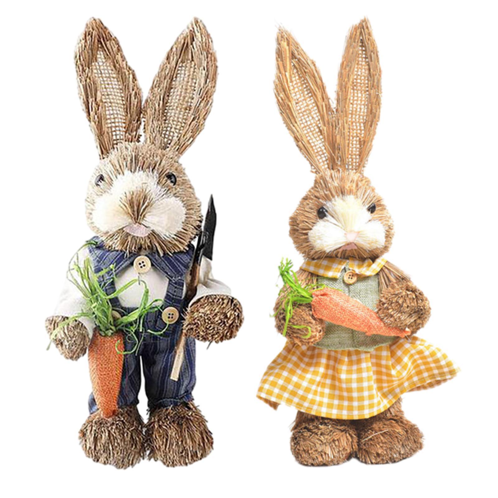1 Set Straw Bunny Ornament w/ Clothes Easter for