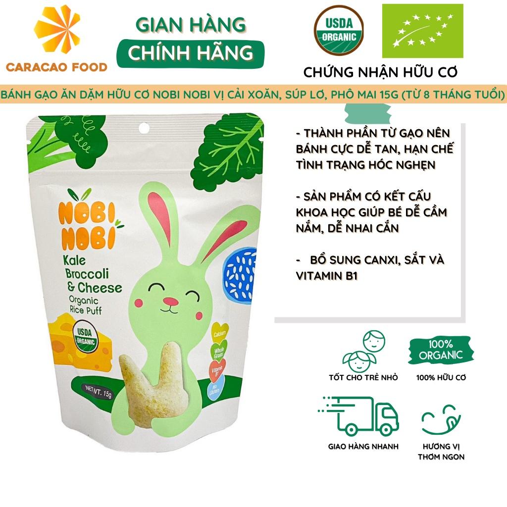 Bánh gạo ăn dặm hữu cơ cho bé Nobi Nobi vị cải xoăn, súp lơ, phô mai 15g (từ 8 tháng tuổi), Bánh ăn dặm cho bé