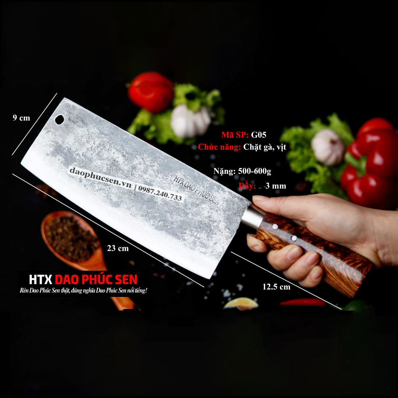Dao Phúc Sen Dao Chặt Gà Cán Cẩm